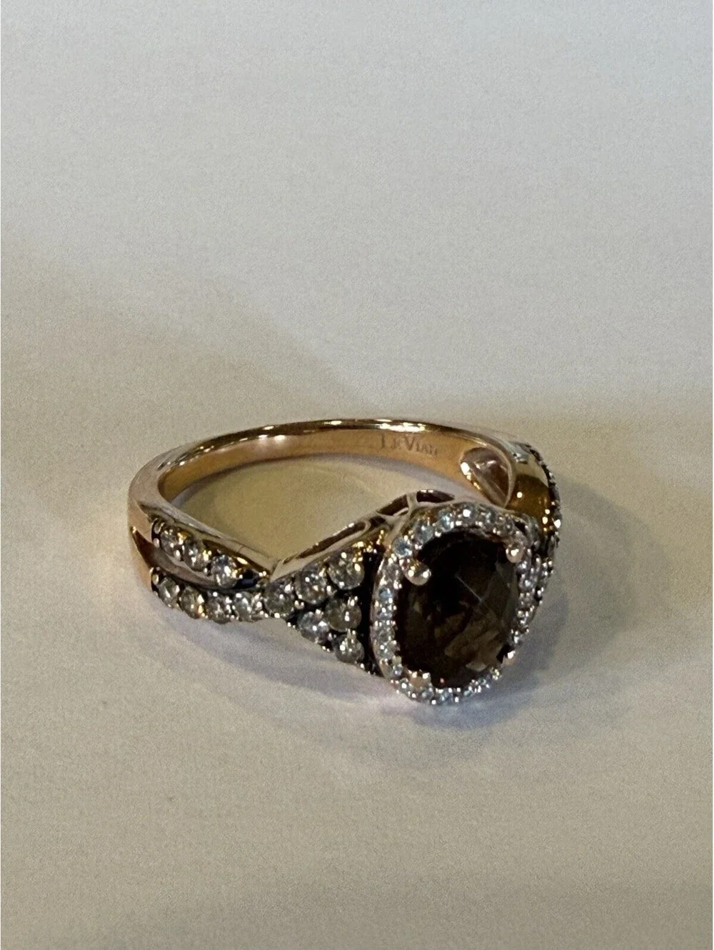 LeVian 14K Rose Gold Halo Oval Chocolate Quartz & Diamonds Ring, Size 9